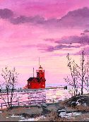 painting of Holland Harbor (Big Red) in Michigan